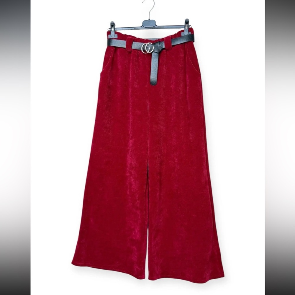 MADE IN ITALY Red Wide-Leg Pants with Black Belt